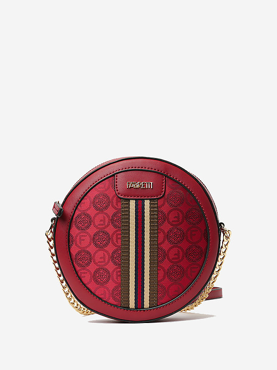 Красная круглая сумочка кросс-боди с брендовым принтом  Fabretti