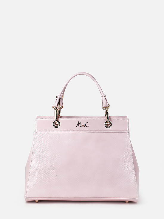 Пастельно-розовая сумка-тоут из лаковой кожи под питона  Marina Creazioni
