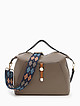 Серо-бежевая сумка-тоут из мягкой кожи с текстильным ремнем  Folle