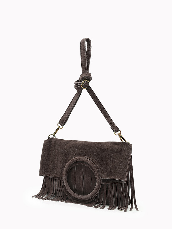 Дизайнерская сумка из коричневой натуральной замши с бахромой  Folle