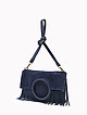 Дизайнерская сумка из темно-синей натуральной замши с бахромой  Folle