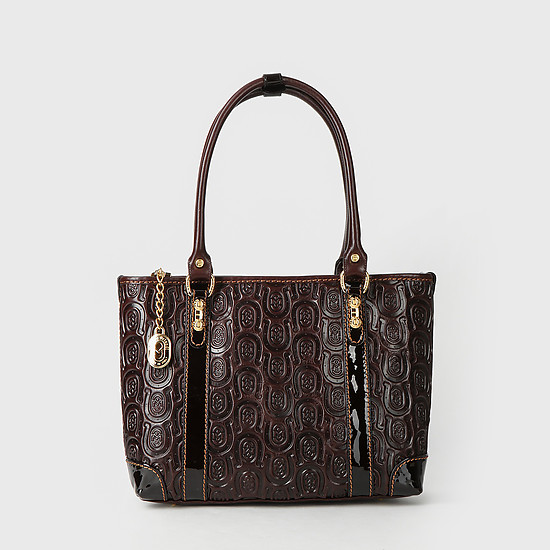 Темно-коричневая сумка-тоут с ручками на плечо из плотной кожи с тиснеными логотипами  Marino Orlandi