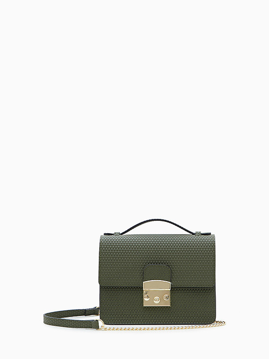 Оливковая прямоугольная сумочка кросс-боди из кожи с плетеным тиснением  BE NICE