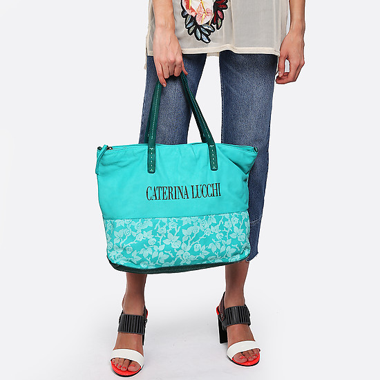 Бирюзовая сумка-шоппер из мягкой винтажной кожи  Caterina Lucchi