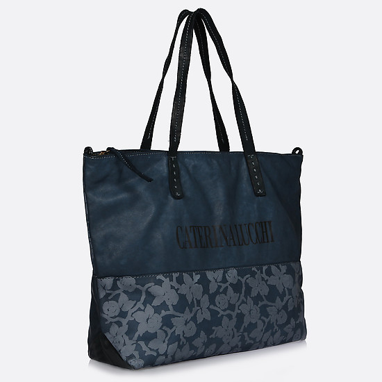Синяя сумка-шоппер из мягкой винтажной кожи  Caterina Lucchi