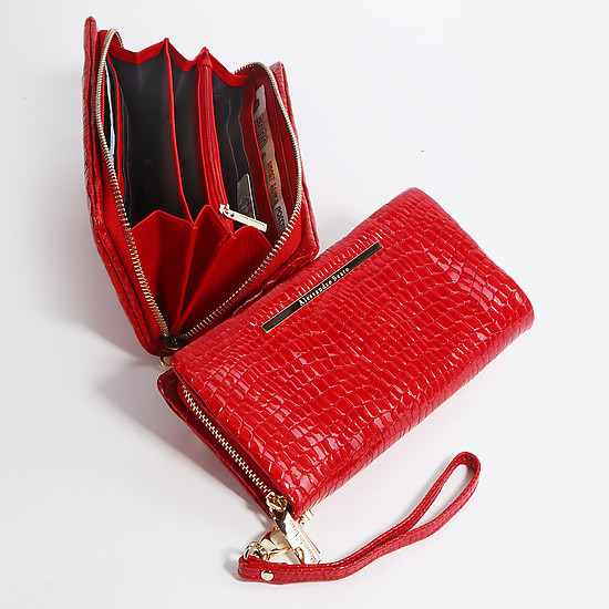 Красный кошелек-клатч из лаковой кожи с тиснением под рептилию  Alessandro Beato