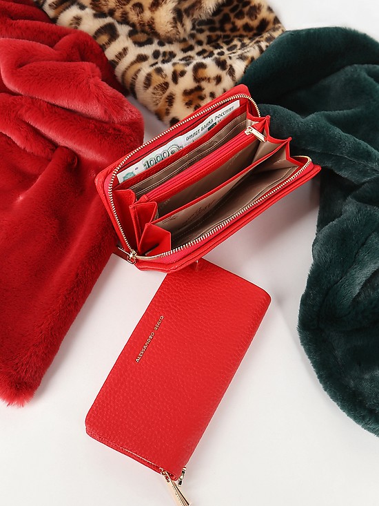 Красный кожаный кошелек-клатч на молнии  Alessandro Beato