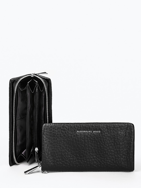 Черный кошелек-клатч из крупнозернистой кожи  Alessandro Beato