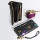 Черный кошелек-клатч из мягкой кожи с объемным цветочным тиснением и принтом  Alessandro Beato