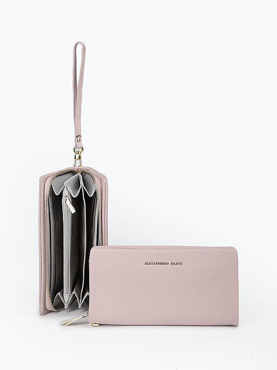 Пастельно-розовый кожаный кошелек-клатч на молнии  Alessandro Beato