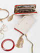 Кремовый кожаный кошелек-клатч с кисточкой со стразами  Alessandro Beato