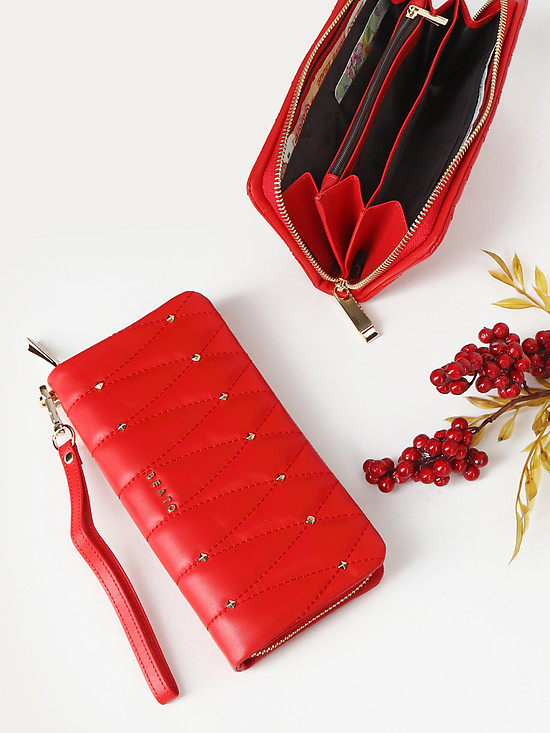 Кожаный стеганый кошелек-клатч на молнии из красной кожи  Alessandro Beato