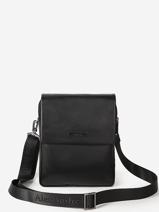 Небольшая черная кожаная сумка-планшет с двумя отделами  Alessandro Beato
