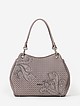 Серо-бежевая сумка-тоут вс декоративной строчкой и вышивкой  Marina Creazioni