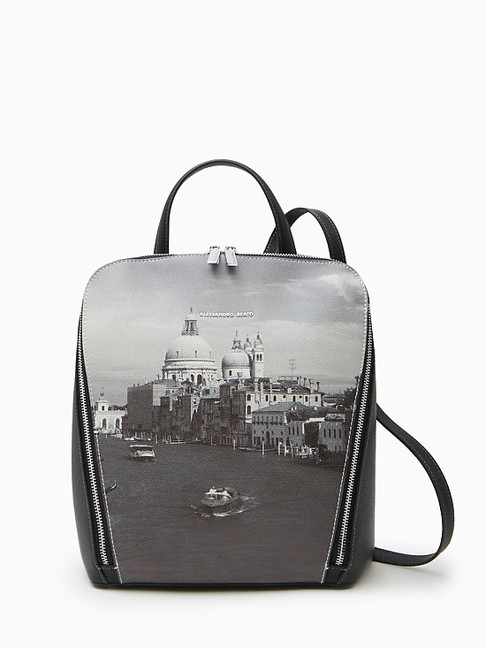 Форматный рюкзак из черной кожи с принтом пейзажа Венеции  Alessandro Beato