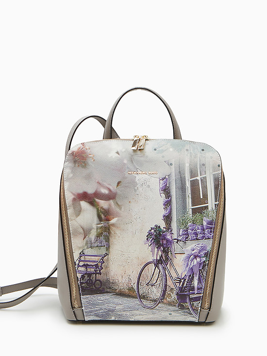 Форматный рюкзак из кожи цвета капучино с принтом прованского пейзажа  Alessandro Beato