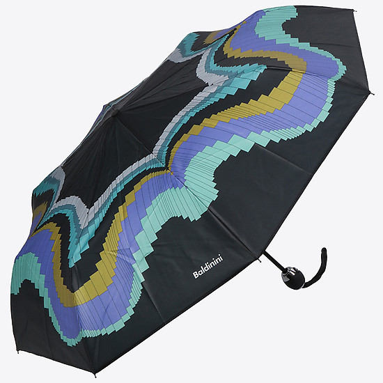 Складной черный зонт с разноцветным принтом  Baldinini