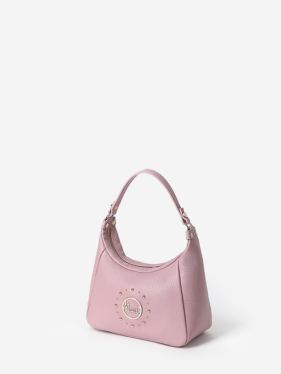 Пудрово-розовая кожаная мини сумочка-хобо  Marina Creazioni