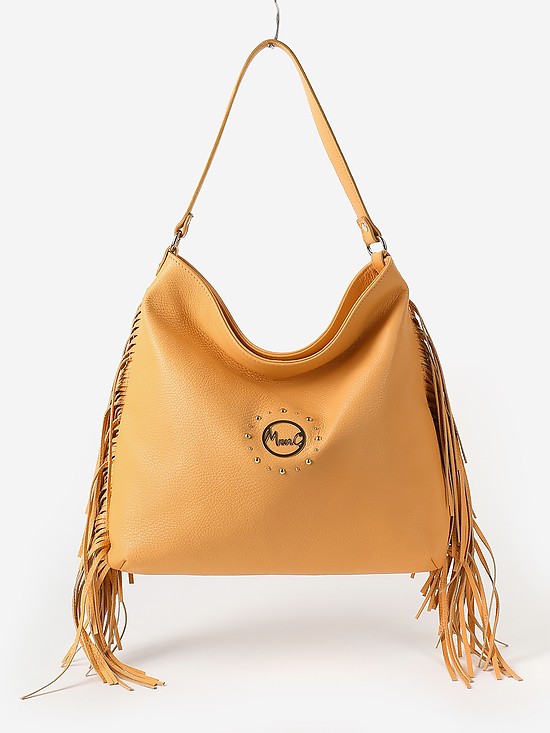 Персиковая сумка-хобо из мягкой кожи с бахромой  Marina Creazioni
