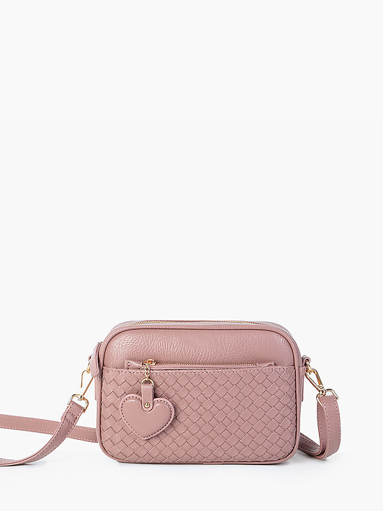 Пыльно-розовая сумочка кросс-боди из экокожи с плетеным декором и монетницой  Boogie Street