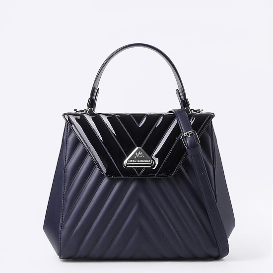 Синяя стеганная сумка небольшого размера из натуральной кожи  Lucia Lombardi