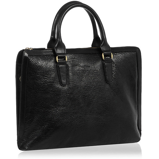 Черный портфель лаконичного дизайна из натуральной кожи с золотой фурнитурой  Tony Bellucci