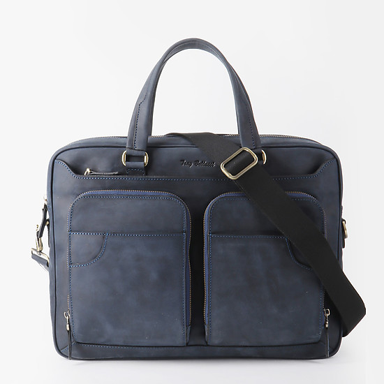 Синяя мужская сумка из нубука с винтажным эффектом  Tony Bellucci