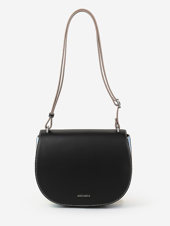 Полукруглая сумочка кросс-боди из гладкой черной кожи и вставками в стиле колор-блок  Arcadia