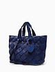 Синяя сумка-тоут в винтажном стиле из мягкой кожи с плетеным декором  Folle