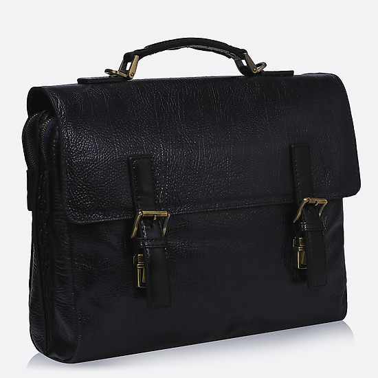 Повседневная мужская сумка из качественной черной кожи с бронзовой фурнитурой  Tony Bellucci