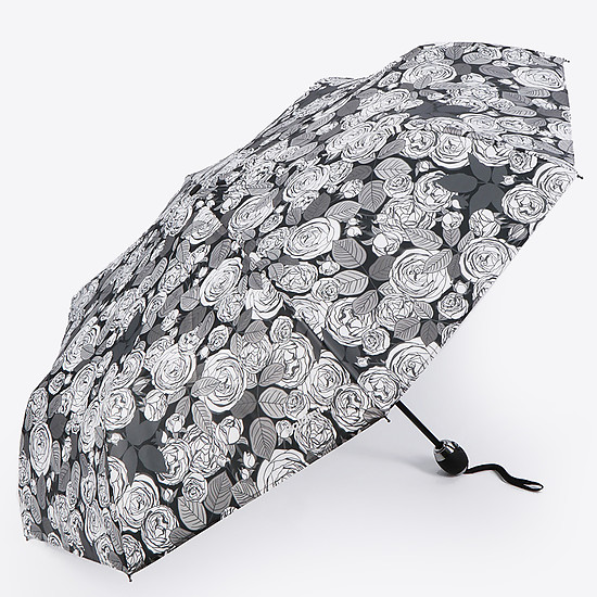 Черный складной зонт с цветочным принтом  Baldinini