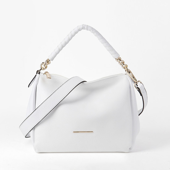 Компактная сумка из белой кожи на плетеном ремешке с цепочкой  Alessandro Beato