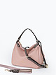 Небольшая мягкая кожаная сумка-хобо пудрово-розового оттенка с серо-бежевыми вставками  Alessandro Beato