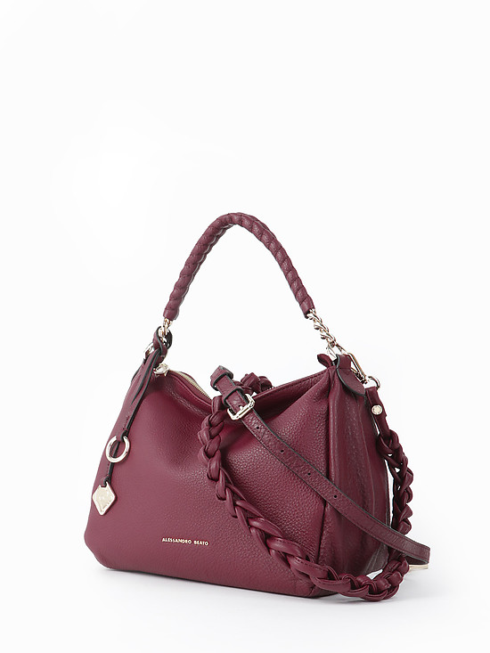 Небольшая мягкая кожаная сумка-хобо бордового цвета  Alessandro Beato