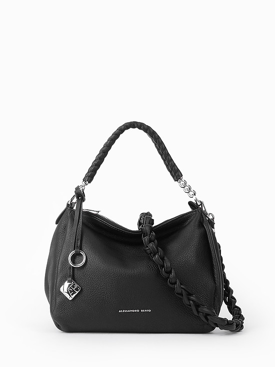 Небольшая мягкая кожаная сумка-хобо черного цвета  Alessandro Beato