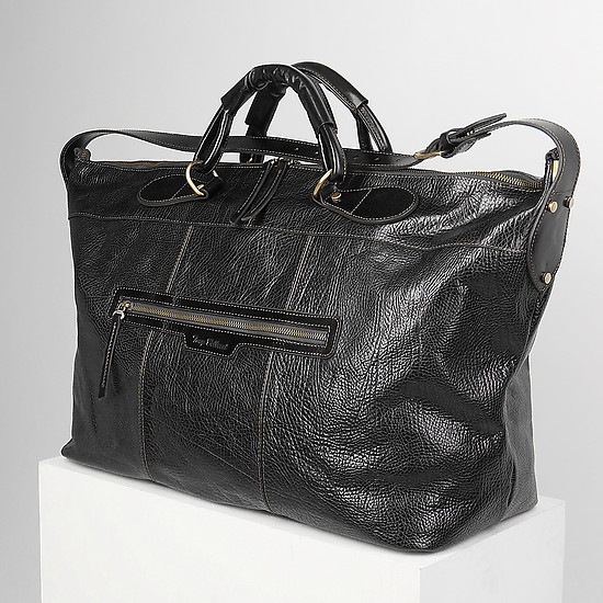 Черная мужская дорожная сумка-трапеция из кожи с тиснением буффало  Tony Bellucci