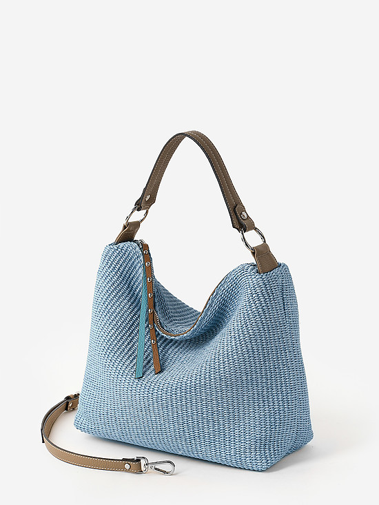 Мягкая голубая плетеная сумка из соломки и кожи  Gianni Notaro
