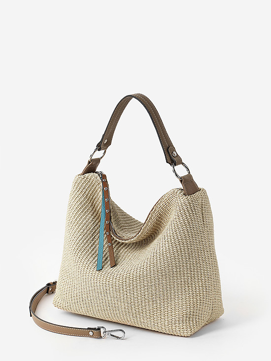 Мягкая светло-бежевая плетеная сумка из соломки и кожи  Gianni Notaro