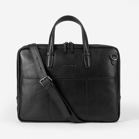 Мужская деловая сумка из гладкой кожи черного цвета  Tony Bellucci