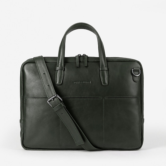 Мужская деловая сумка из гладкой темно-зеленой кожи  Tony Bellucci