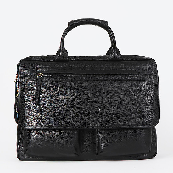 Черная мужская сумка для деловых будней и путешествий из зернистой кожи  Tony Bellucci