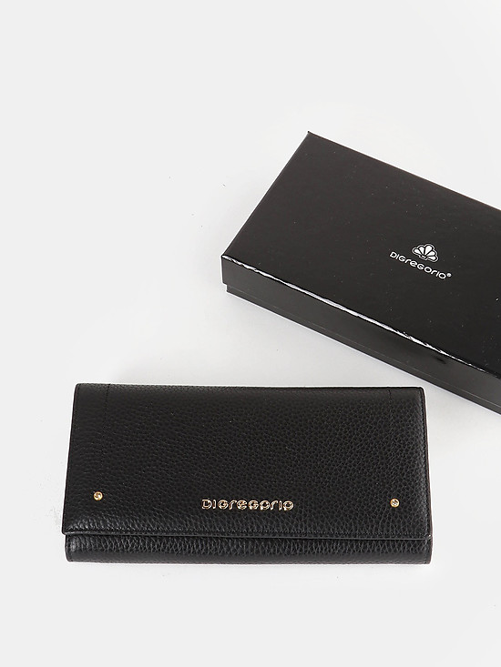Горизонтальный кожаный бумажник черного цвета с внешним отделением на клипсе  Di Gregorio