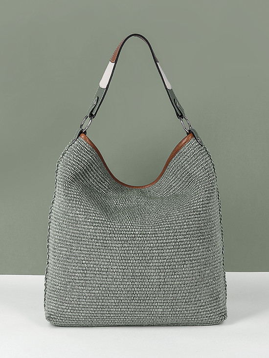 Мягкая серая сумка-хобо из плетеной соломки и кожи  Gianni Notaro
