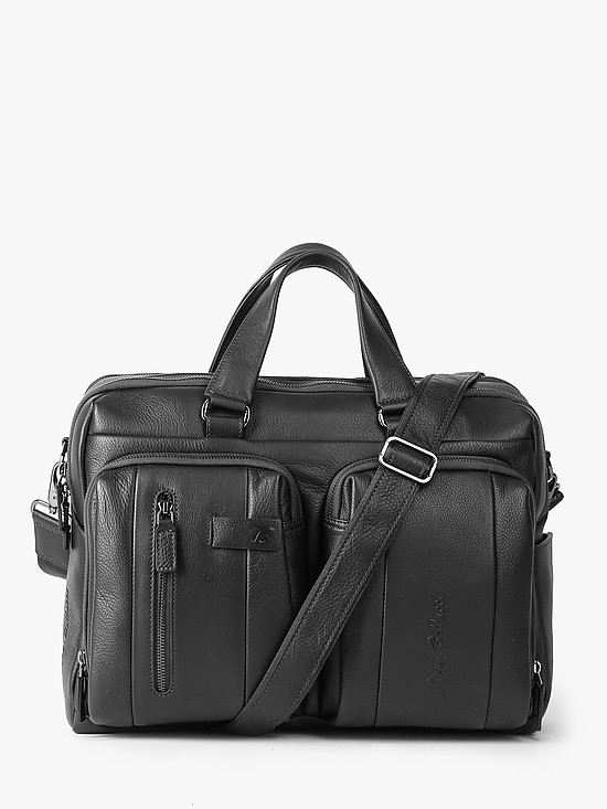 Черная повседневная кожаная сумка с внешними карманами  Tony Bellucci