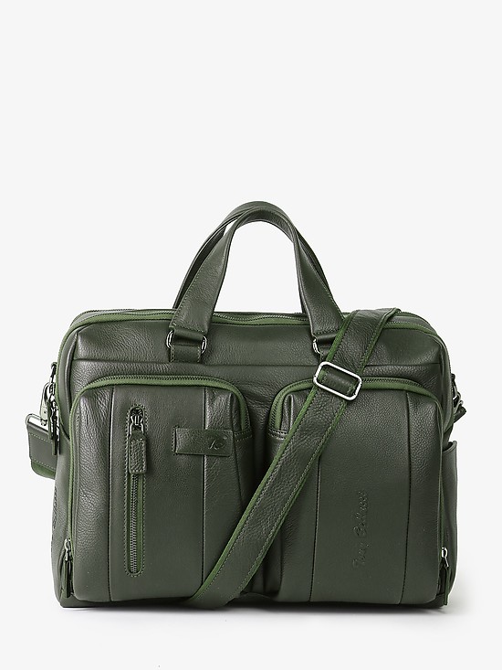Оливковая повседневная кожаная сумка с внешними карманами  Tony Bellucci