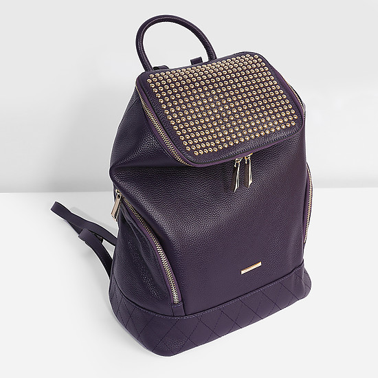 Рюкзак в фиолетовом цвете среднего размера из мягкой натуральной кожи  Alessandro Beato