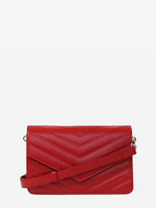 Небольшая стеганная кожаная сумочка-конверт красного цвета  Lancaster