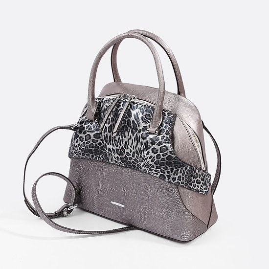 Комбинированная сумка классической формы с леопардовой вставкой  Alessandro Beato