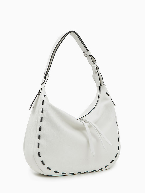 Белая сумка-хобо из натуральной кожи с контрастными стежками  Ripani