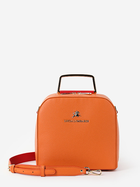 Оранжевая кожаная сумка-коробка с металлической ручкой  Lucia Lombardi